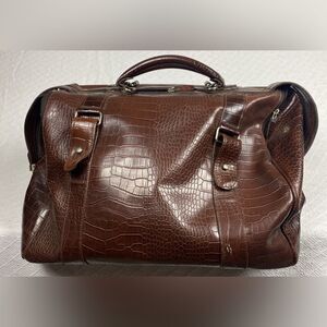 Bath & Body Works Brown Faux Leather Croc Design Travel Duffle Zipper Bag Large